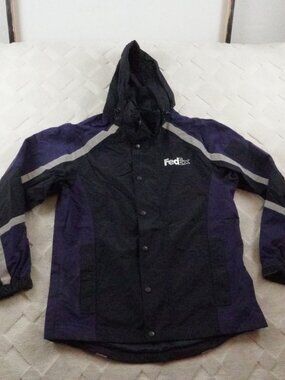 FedEx Stan Herman Reflective Hooded Rain Jacket Mens Medium Full Zip